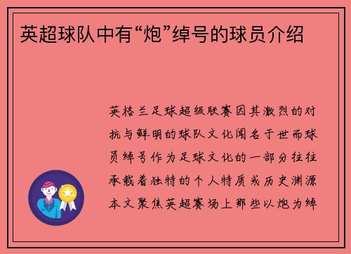 英超球队中有“炮”绰号的球员介绍